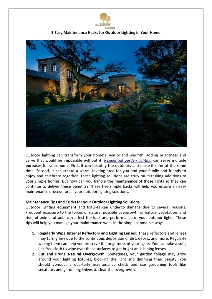 PPT - 5 Easy Maintenance Hacks for Outdoor Lighting in Your Homes ...