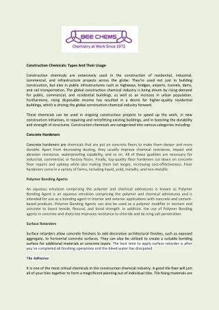 construction chemicals types and their usage