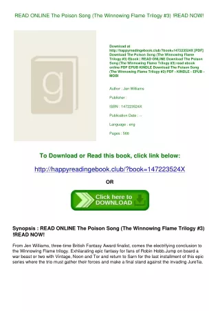 READ ONLINE The Poison Song (The Winnowing Flame Trilogy #3) !READ NOW!