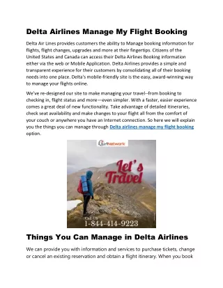 1-844-414-9223 Delta Airlines Manage My Flight Booking