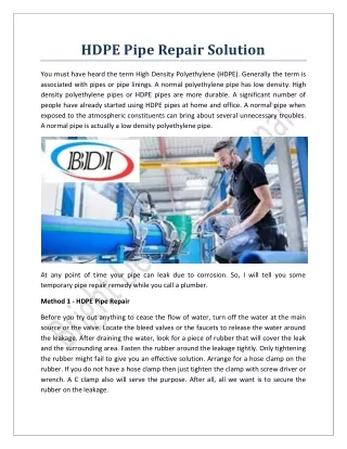HDPE Pipe Repair Solution