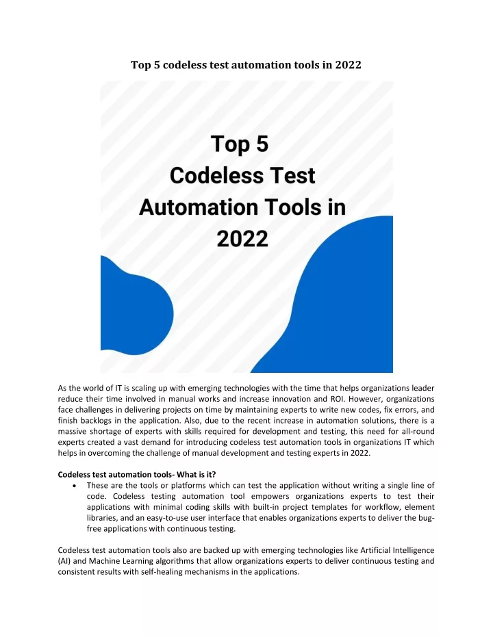 top 5 codeless test automation tools in 2022