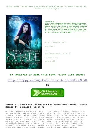 !READ NOW! Shade and the Pure-Blood Faeries (Shade Series  #4) Download [ebook]$$
