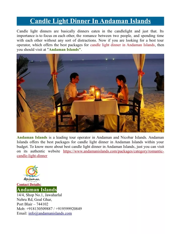 candle light dinner in andaman islands