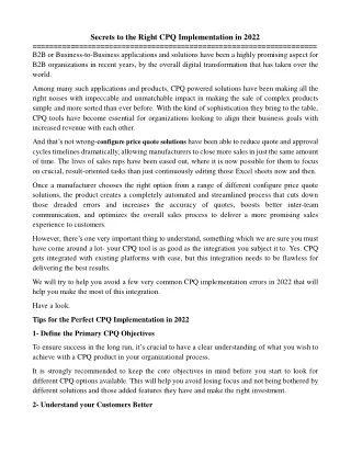secrets to the right cpq implementation in 2022