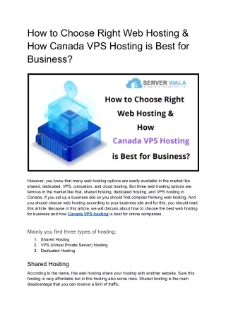 How to Choose Right Web Hosting & How Canada VPS Hosting is Best for Business