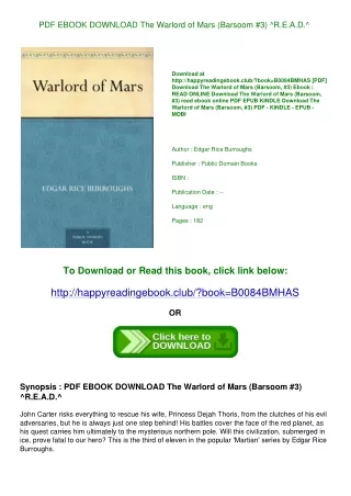 PDF EBOOK DOWNLOAD The Warlord of Mars (Barsoom  #3) ^R.E.A.D.^