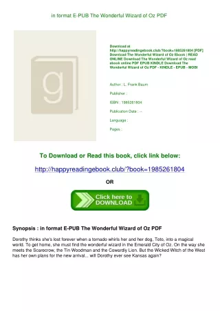in format E-PUB The Wonderful Wizard of Oz PDF