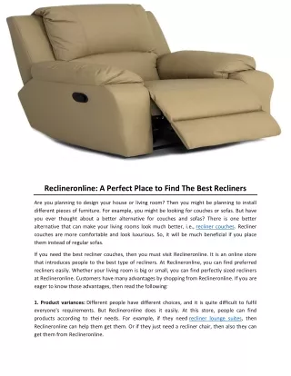 Reclineronline A Perfect Place to Find The Best Recliners
