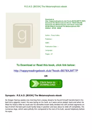 R.E.A.D. [BOOK] The Metamorphosis ebook