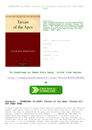 [DOWNLOAD IN @PDF] Tarzan of the Apes (Tarzan  #1) PDF READ FREE