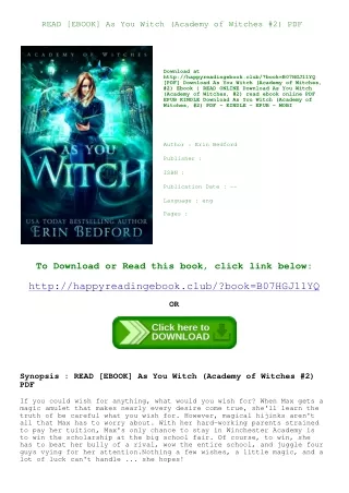 READ [EBOOK] As You Witch (Academy of Witches  #2) PDF