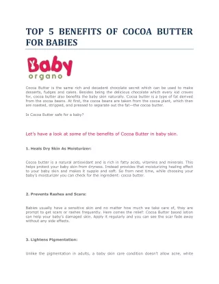 TOP 5 BENEFITS OF COCOA BUTTER FOR BABIES