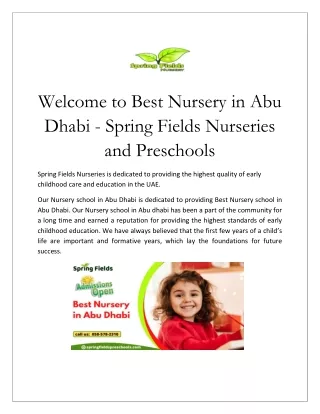 Best Nursery in Abu Dhabi | SpringFields Preschools