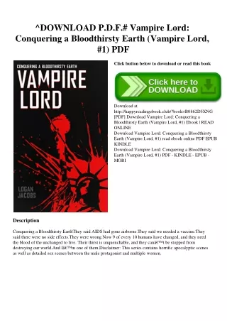 ^DOWNLOAD P.D.F.# Vampire Lord Conquering a Bloodthirsty Earth (Vampire Lord  #1) PDF