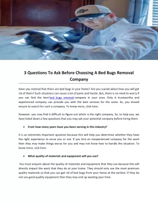 3 Questions To Ask Before Choosing A Bed Bugs Removal Company