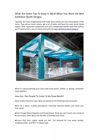 What Are Some Tips To Keep in Mind When You Want the Best Exhibition Booth Designs
