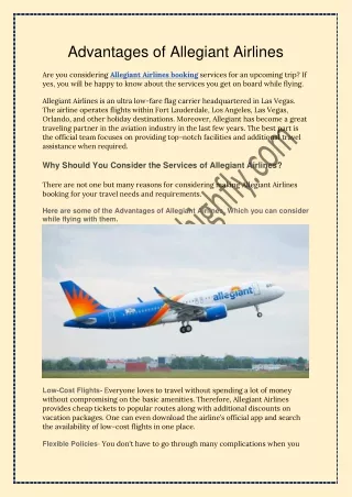 advantages of allegiant airlines