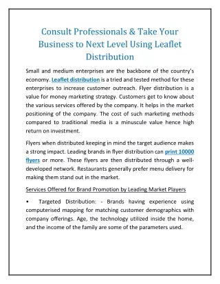Consult Professionals & Take Your Business to Next Level Using Leaflet Distribut