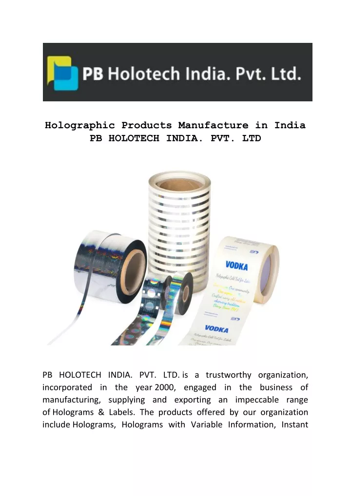 holographic products manufacture in india