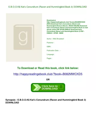 E.B.O.O.K$ Kat's Conundrum (Raven and Hummingbird Book 3) DOWNLOAD