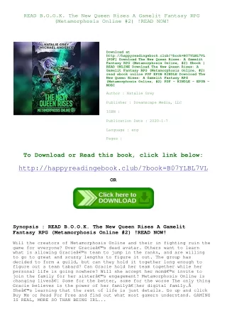 READ B.O.O.K. The New Queen Rises A Gamelit Fantasy RPG (Metamorphosis Online  #2) !READ NOW!