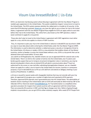 Visum Usa Inresetillstånd  Us-Esta