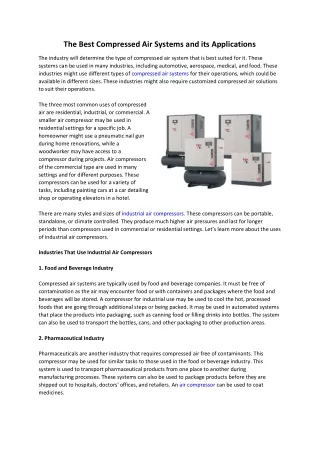 The Best Compressed Air Systems and its Applications - RapidAir Products
