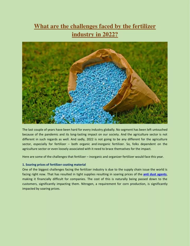 what are the challenges faced by the fertilizer