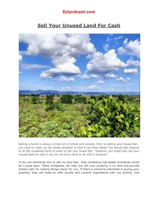 Sell Your Unused Land For Cash