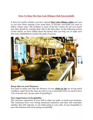 How To Run The San Luis Obispo Club Successfully