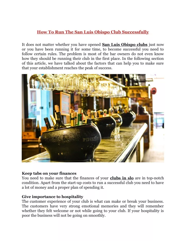 how to run the san luis obispo club successfully