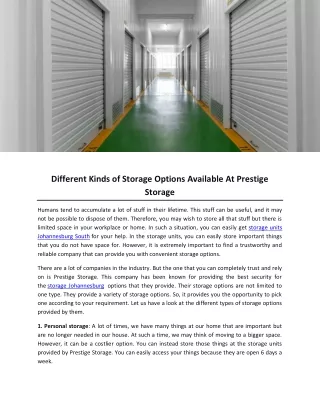 Different Kinds of Storage Options Available At Prestige Storage