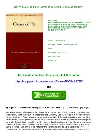 [DOWNLOADPDF] [PDF] Ozma of Oz (Oz #3) [Download] [epub]^^