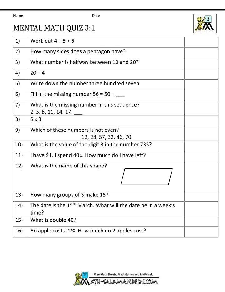 name mental math quiz 3 1