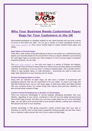Why Your Business Needs Customised Paper Bags for Your Customers in the UK