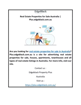 Real Estate Properties for Sale Australia | Plus.edgeblack.com.au