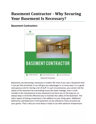 basement contractor why securing your basement