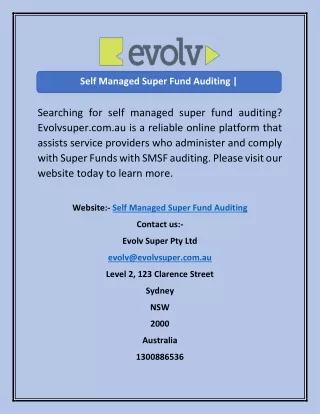 self managed super fund auditing evolvsuper com au