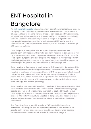 ENT Hospital in Bangalore