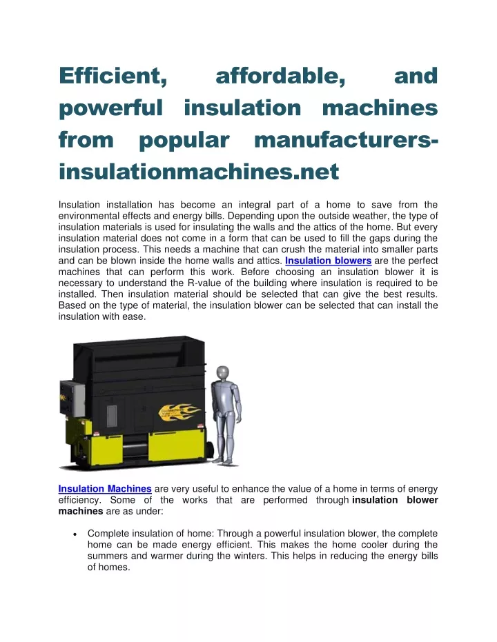 efficient powerful insulation machines from