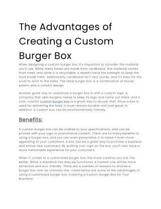 the advantages of creating a custom burger