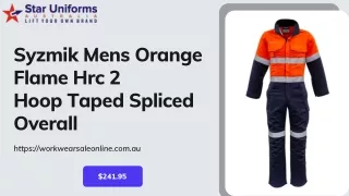 Syzmik Mens Orange Flame Hrc 2 Hoop Taped Spliced Overall Zc525 - Workwearsaleonline