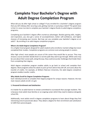Complete Your Bachelor’s Degree with Adult Degree Completion Program