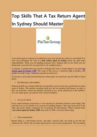 top skills that a tax return agent in sydney