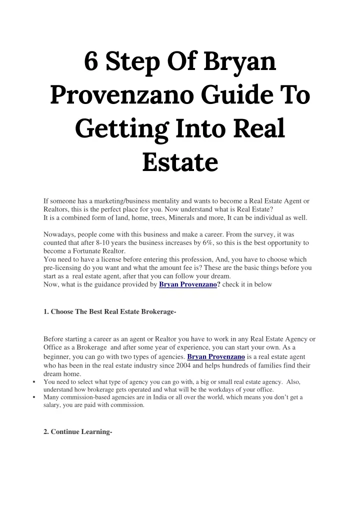 6 step of bryan provenzano guide to getting into