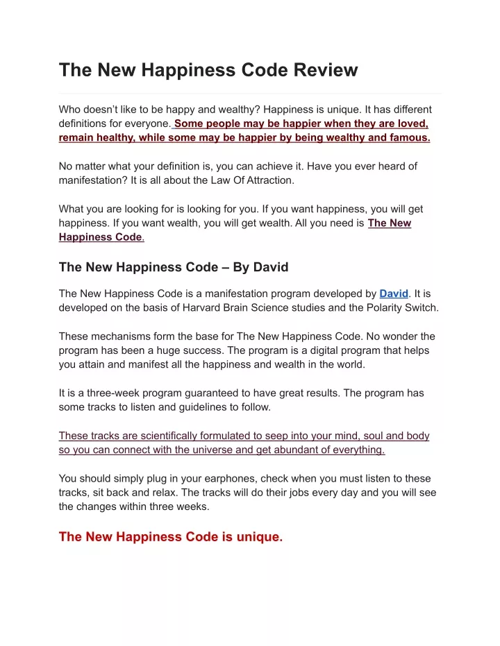 the new happiness code review