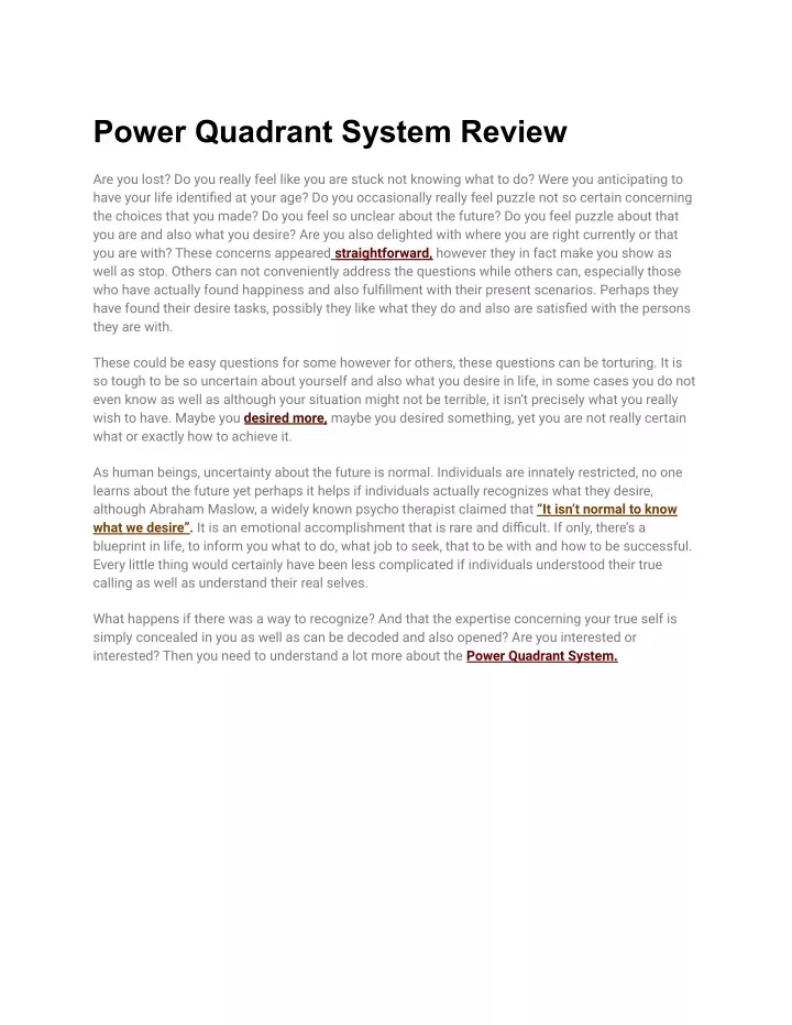 power quadrant system review