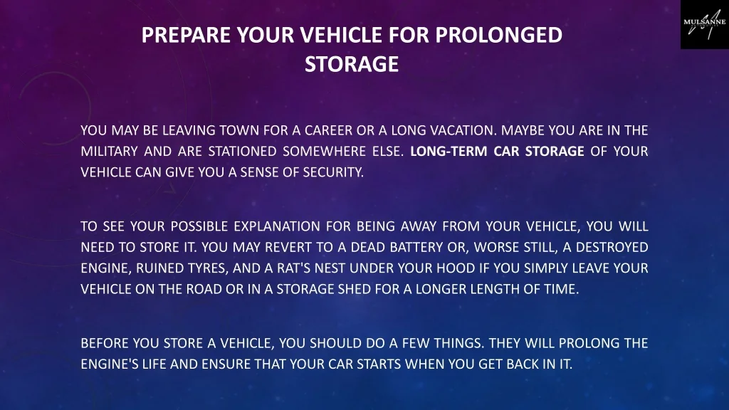 PPT - Prepare Your Vehicle for Prolonged Storage PowerPoint ...