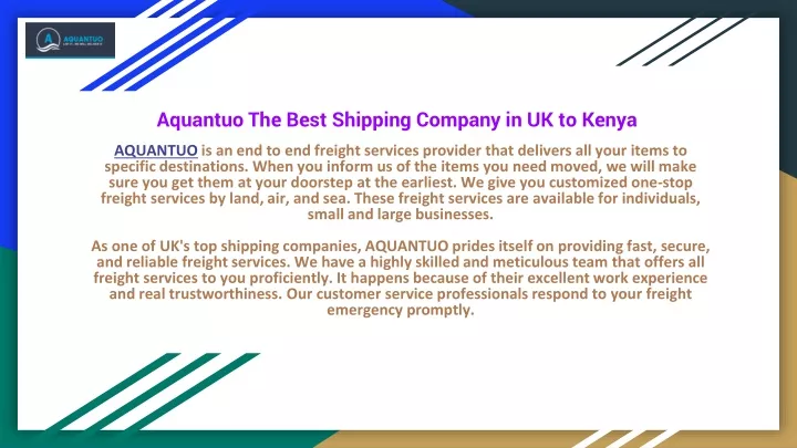 aquantuo the best shipping company in uk to kenya